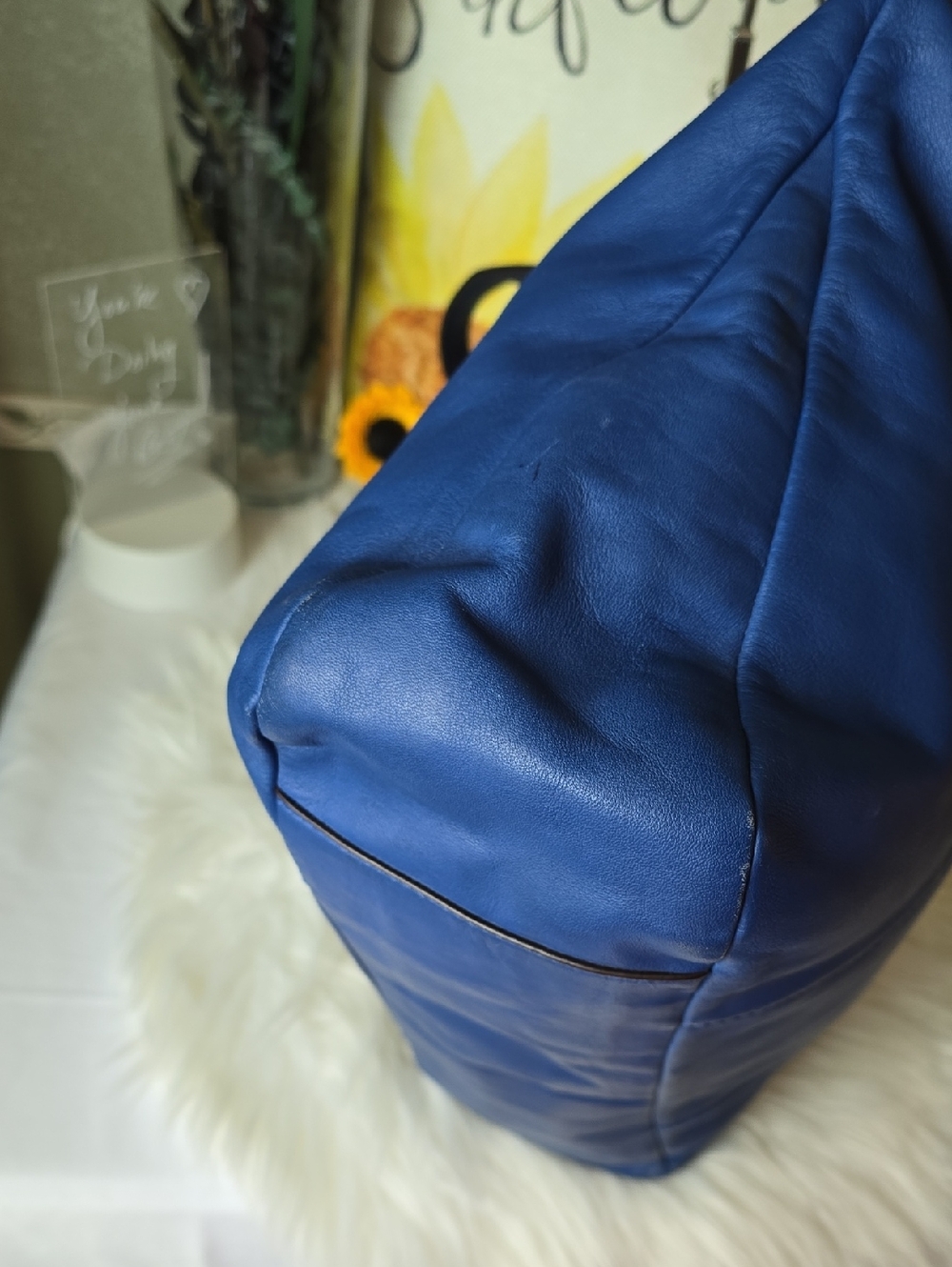 Coach Daisy Spectator Blue Leather Tote with Lime Trim and Navy Blue Handles - Picture 6 of 15